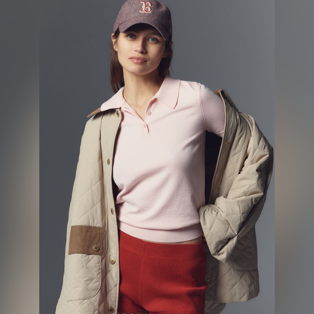Anthropologie Endless Rose Short-Sleeve Collared Polo Sweater